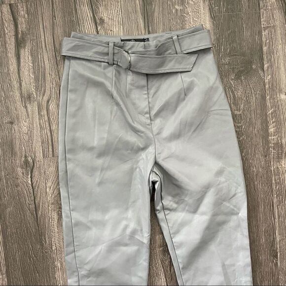 Missguided Grey Faux Leather Belted Cigarette Trousers - Picture 6 of 10